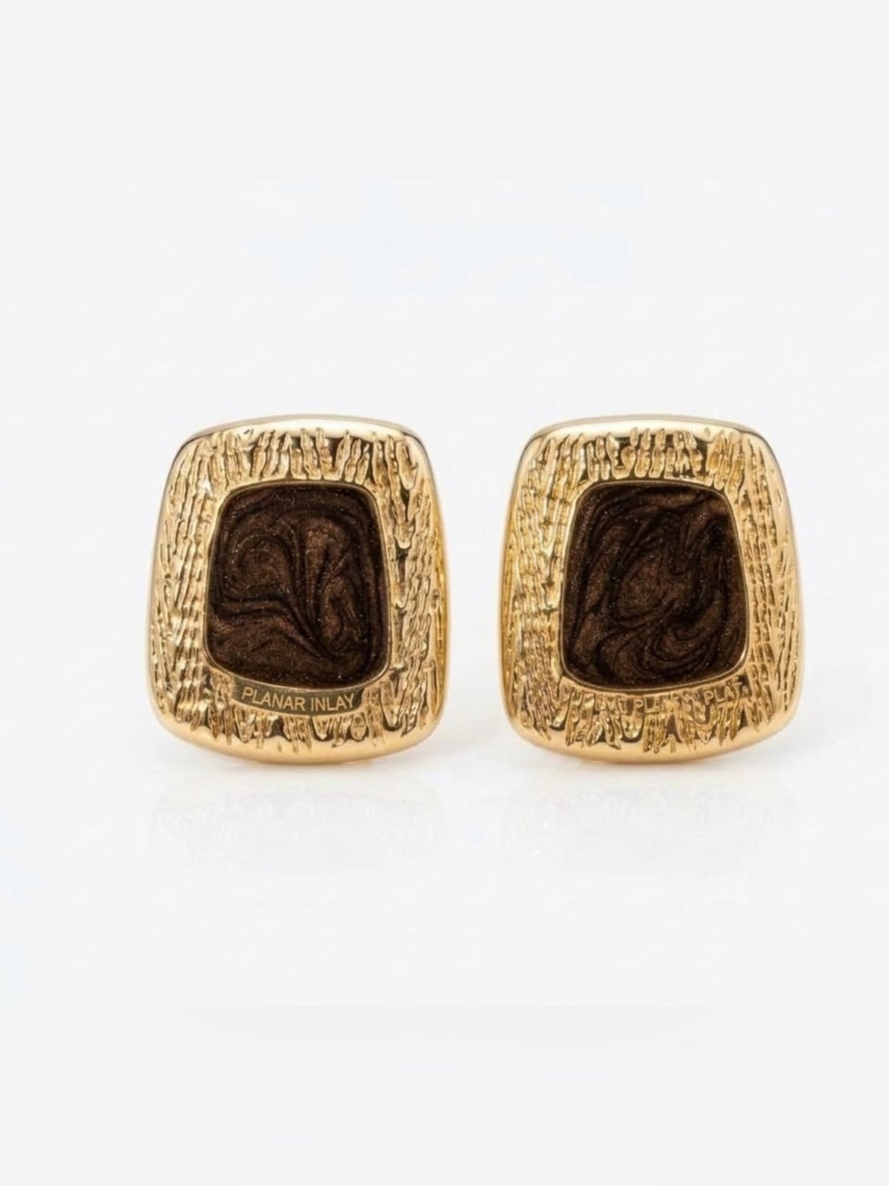 Vintage 80s Weekender Gold & Taupe Enamel Square Stud Earrings For Women E063